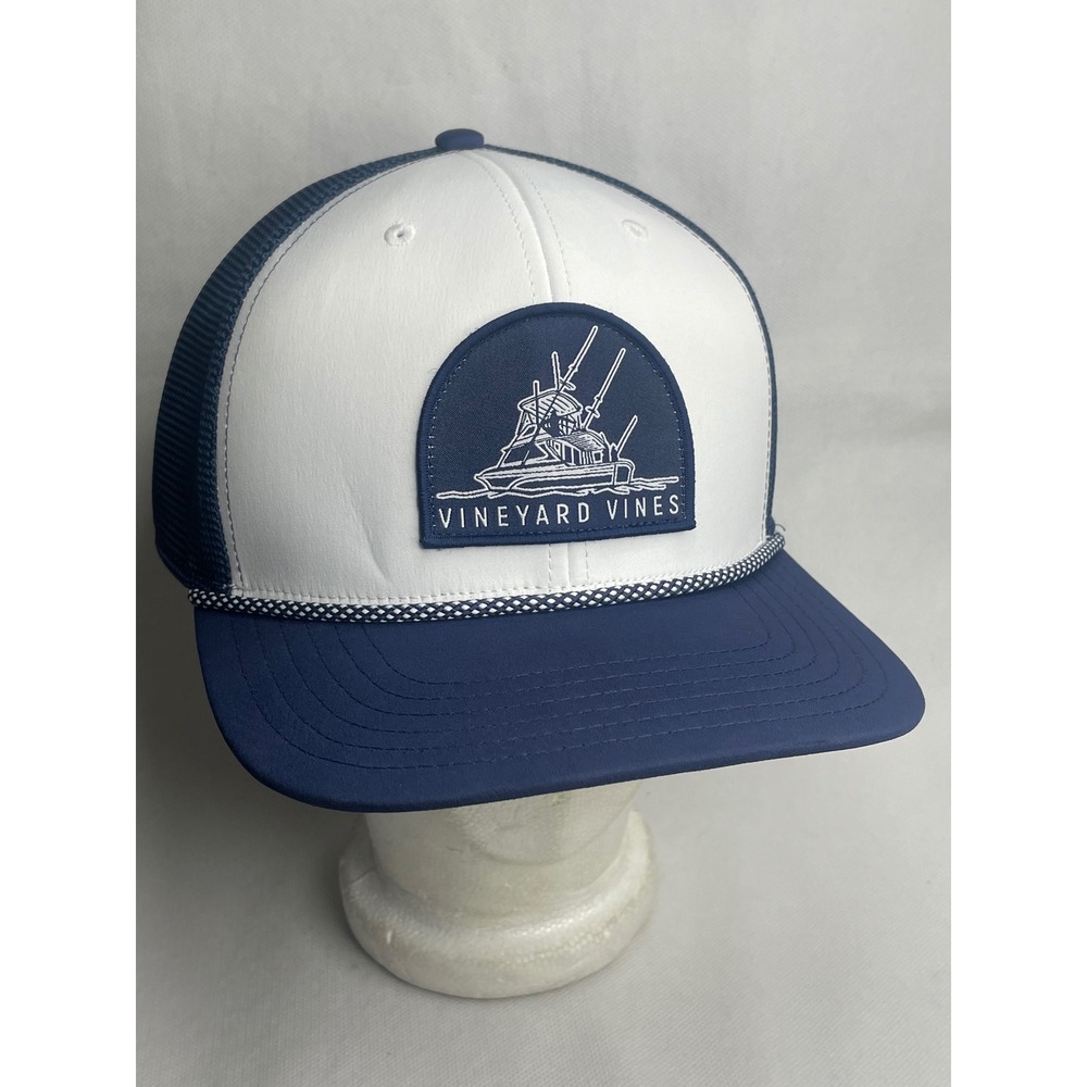 Vineyard Vines Fishing Boat Trucker Cap Adjustable SnapBack Blue White Mesh Hat